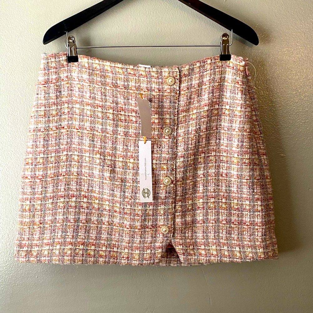 House of Harlow 1960 Pink and White Mini Pencil Skirt